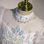 Mädchen Kommunionskleid, Kindergeburtstagskleid, weißes Paillettenkleid mit Schleppe 