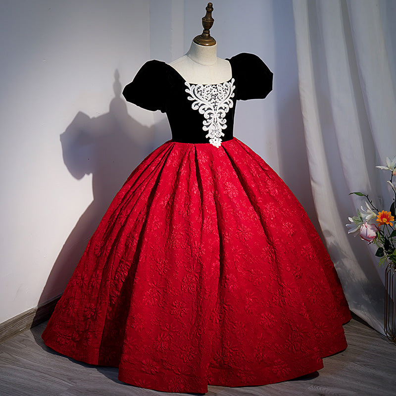 Vestido de Navidad para niña, vestido de niña de las flores, vestido de princesa retro con contraste de color, elegante, con mangas abullonadas y vestido de comunión. 