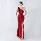 Craft hot diamond lace high-end foreign trade satin evening dress