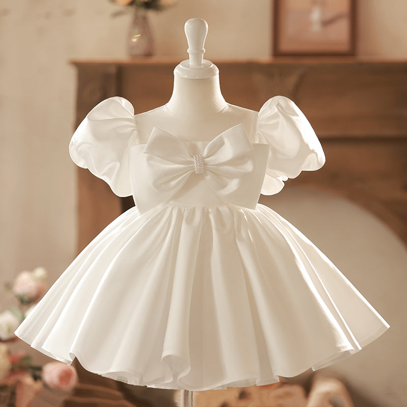 Festliches Mädchenkleid, Kleinkind-Geburtstagskleid, Kommunionskleid, Puffärmel, Schleife, flauschiges Prinzessinnenkleid 