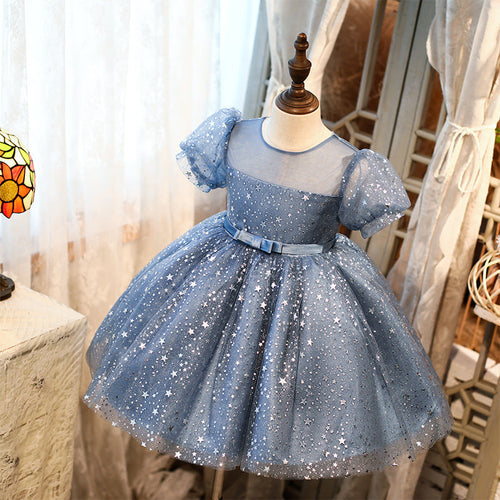 Vestido de primera comunión para niña, vestido de verano con estrellas, esponjoso, formal, de princesa, para fiesta 