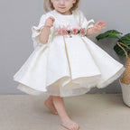 Blumenmädchenkleid, Kleinkind-Kommunionkleid, formelles weißes Kleid mit Schleife und Spitze, Taufkleid 