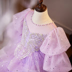 Blumenmädchenkleid, Kinder-Osterkleid, Partykleid, lila Pailletten, bauschiges Prinzessinnen-Kommunionskleid 