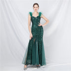 New craft ostrich hair mesh yarn beads high-end long dress skirt