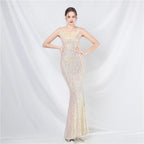 New Craft Ostrich Hair High-end Symphony Bead Evening Dress Banquet Party Dress