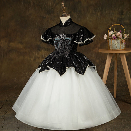 Kleid für die Erstkommunion von Babys und Kindern, bestickt mit Pailletten, bauschig, festlich 