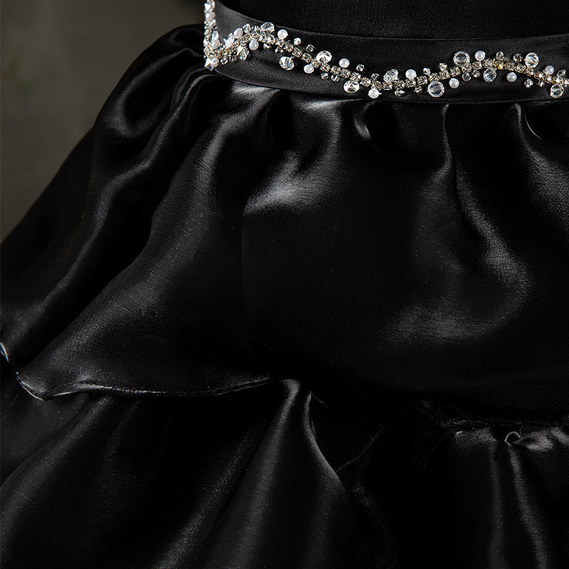 Vestido de comunión para niña, vestido negro de lujo para fiesta de cumpleaños, vestido esponjoso. 