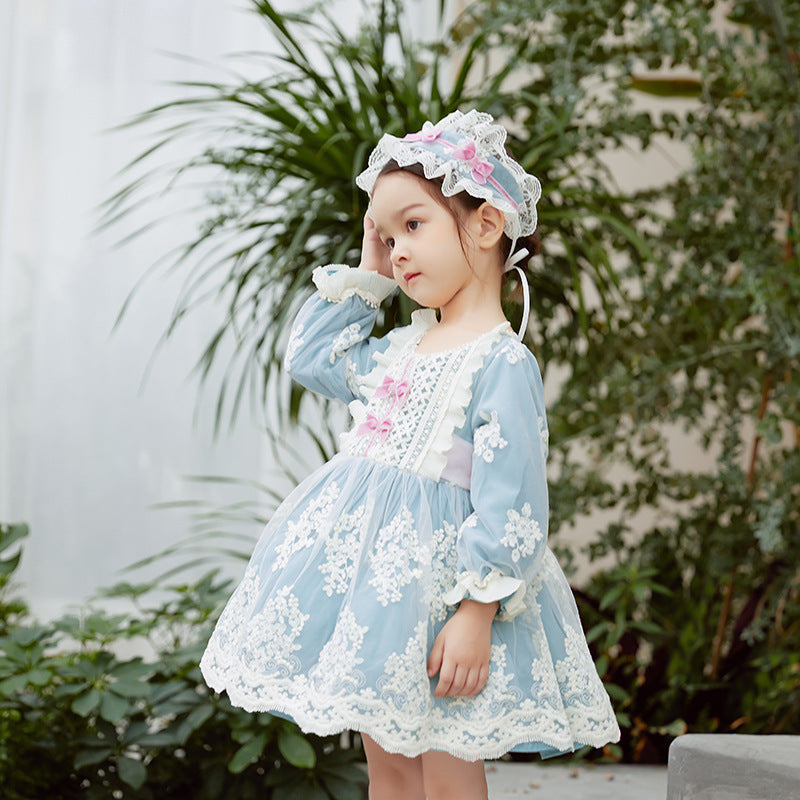 Kleinkind-Abendkleid, Lolita-Kleid für kleine Mädchen, Spitze, Blumenmuster, Puffärmelkleid, Kommunionskleid, Blumenmädchenkleid, Prinzessinnenkleid 
