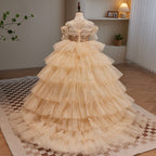 Vestido de princesa con lentejuelas y cuentas para fiesta de cumpleaños de comunión de niña pequeña 