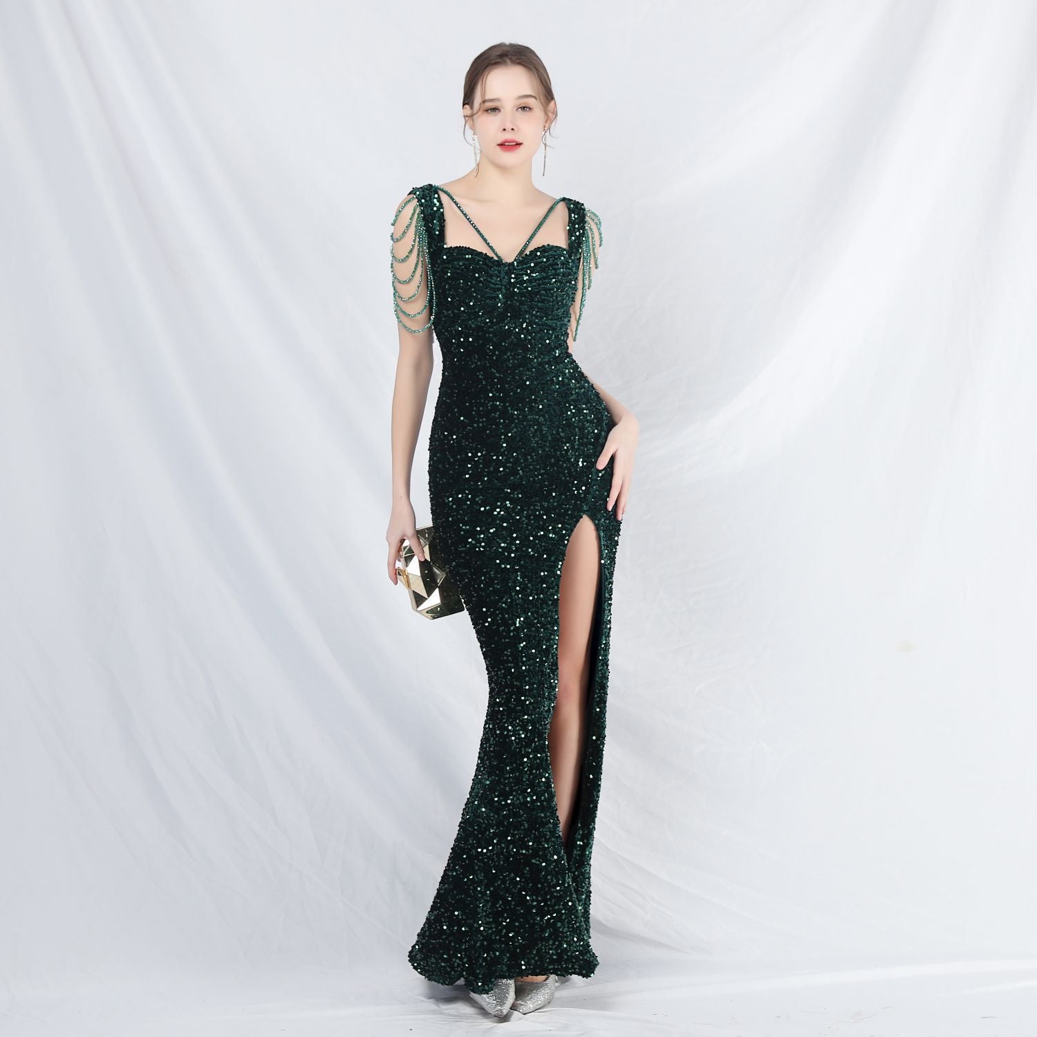 Formal settings fleece bead sheet handmade beaded long evening dress