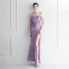 Positioning flower bead slice bead craft foreign trade sexy dress long