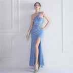 Fleece bottom beads fantasy color shoulder party wedding dinner fishtail long evening dress