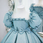 Kommunionkleid für Kleinkinder, Mädchen, Sommerkleid, Prinzessinnenkleid mit Schleife und Puffärmeln 