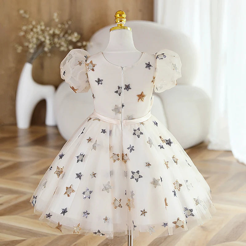 Niedliches Paillettenkleid für Babys und Kleinkinder, ideal für Festlichkeiten, Erstkommunion und als Prinzessinnenkleid 