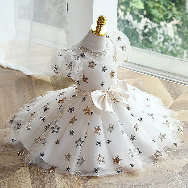 Niedliches Paillettenkleid für Babys und Kleinkinder, ideal für Festlichkeiten, Erstkommunion und als Prinzessinnenkleid 
