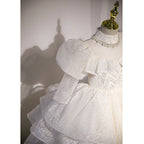 Kommunionkleid für Kleinkinder, Mädchen-Festkleid, weißes Paillettenkleid, bauschiges Prinzessinnenkleid 