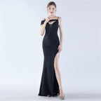 New satin suspender exhibition bridesmaid etiquette evening dress dress