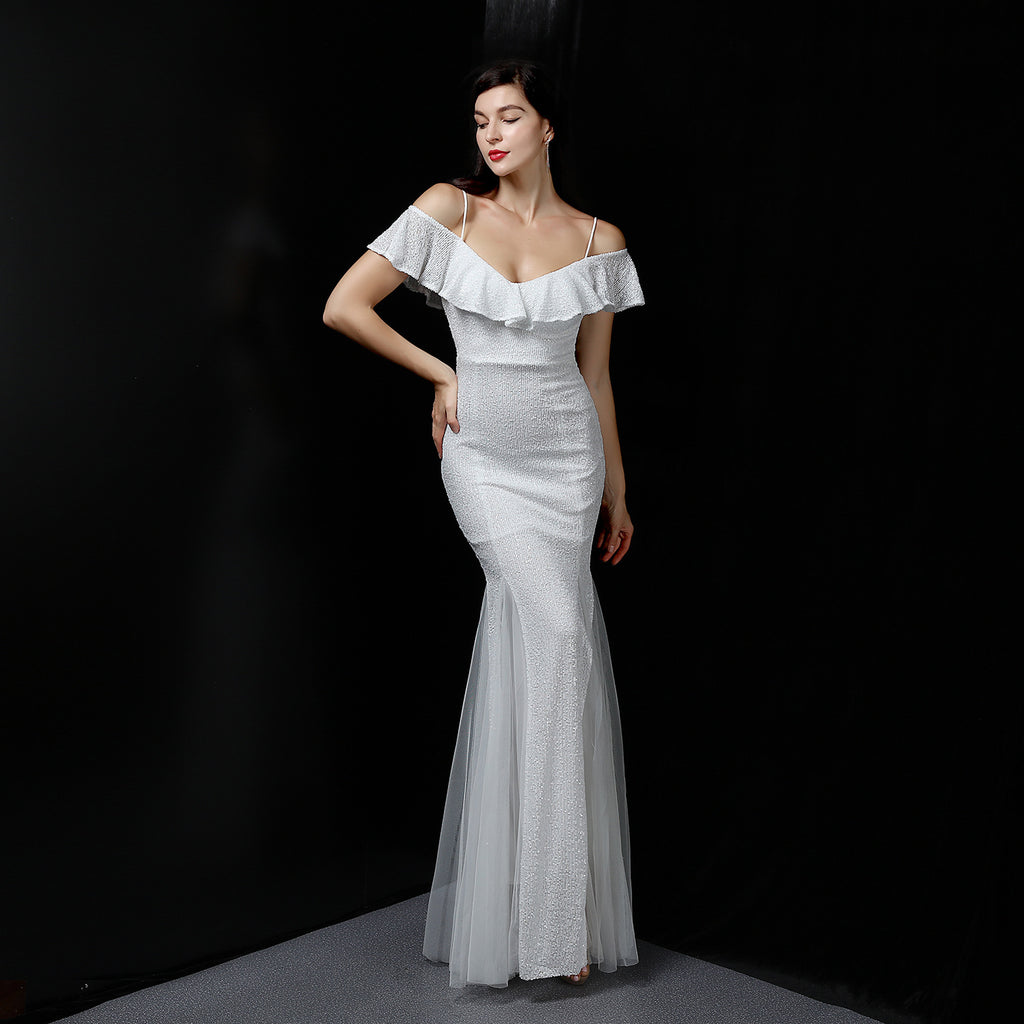 Polyester thread, fringed beads, fishtail banquet, elegant temperament, annual meeting host, car model party dress, female autumn