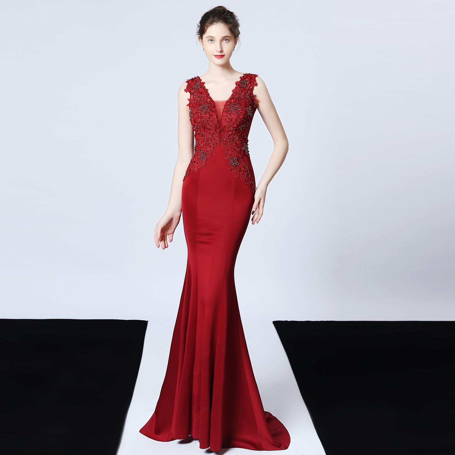 Pure handmade appliqué beaded toast dress bridal long thank you banquet slim fishtail dress wedding evening dress