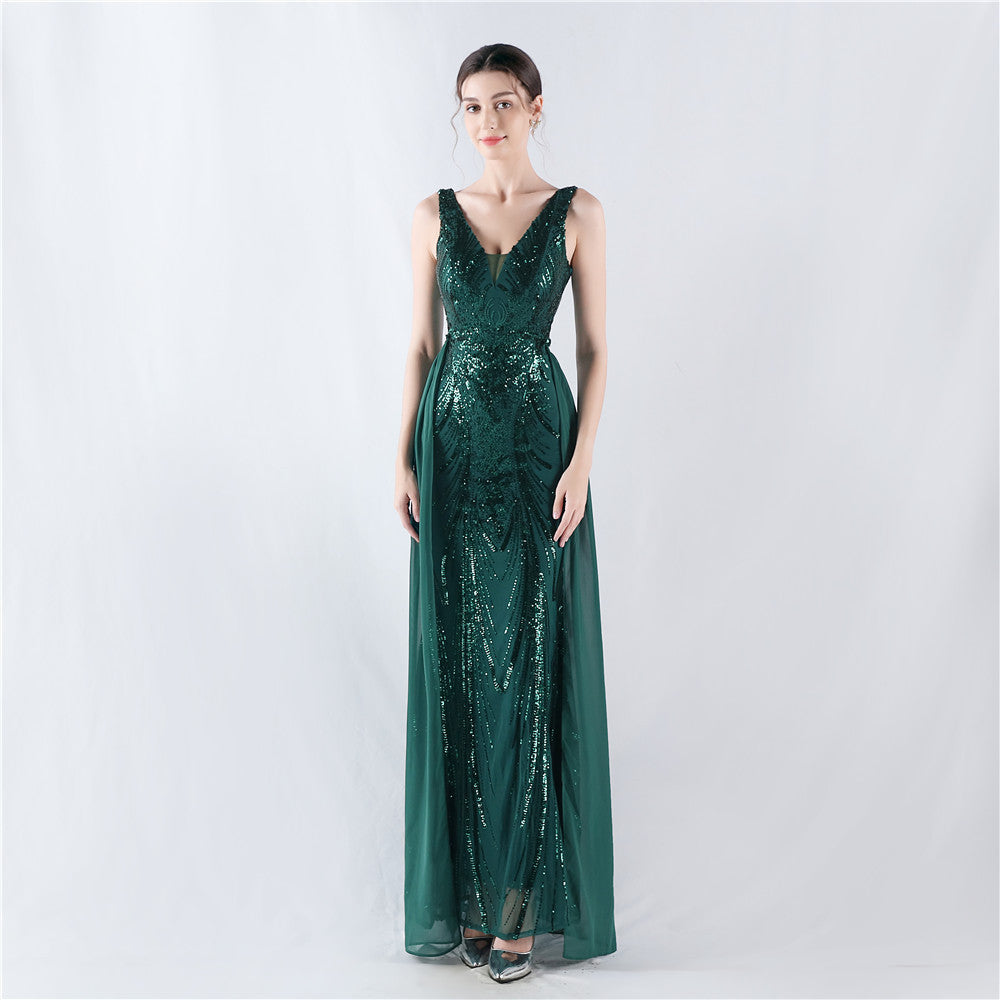 New dress positioning flower beads back beads with cape evening dress, annual meeting, performance