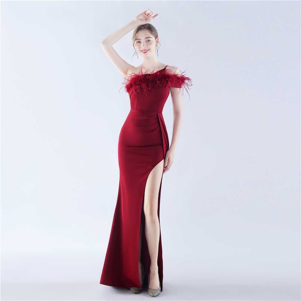 New craftsmanship Order ostrich hair party dinner performance etiquette evening dress