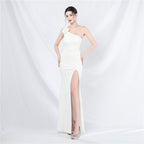 Unique fashion order design simple and elegant one-shoulder long dress high-end evening dress