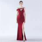 New satin suspender exhibition bridesmaid etiquette evening dress dress