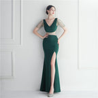Hot Diamond Beads Celebrity Dinner Wedding Long Evening Dress Dress