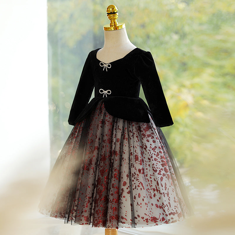 Kommunionkleid für Babys und Kleinkinder, langärmelig, mit Schleife, Prinzessinnenkleid