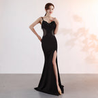 Sling deep V party dress new long sexy slim split performance celebrity evening wear