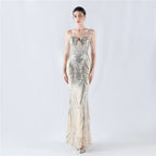 New waist fish bone shaping positioning flower beads live streaming host sexy bead suspender evening dress