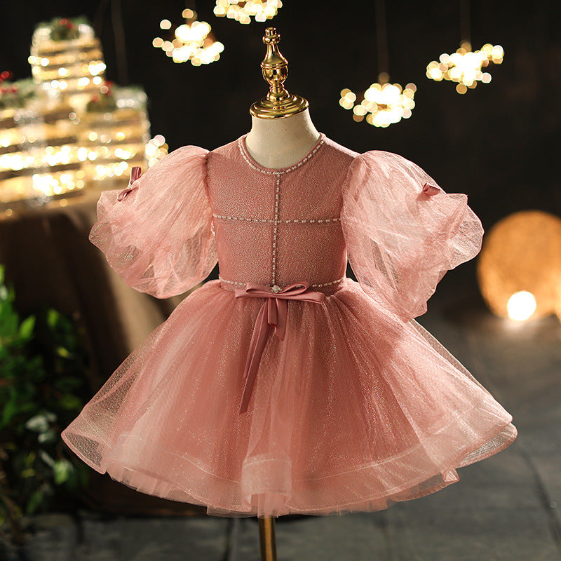 Vestido de primera comunión para niña pequeña, vestido de fiesta de cumpleaños para niña pequeña, vestido de desfile con flores y volantes. 