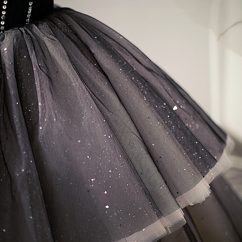 Kleid für kleine Mädchen, Blumenmädchenkleid, Festkleid, Kommunionkleid, schwarzes Paillettenkleid, flauschiges Prinzessinnenkleid 