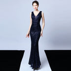New banquet temperament elegant long sleeveless sequins aura queen fishtail, evening dress