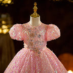 Vestido de primera comunión con lentejuelas rosas para niña, vestido de princesa para cumpleaños de niña pequeña 