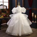 Kommunionskleid, elegantes weißes Paillettenkleid für Mädchen, festliches Prinzessinnenkleid 