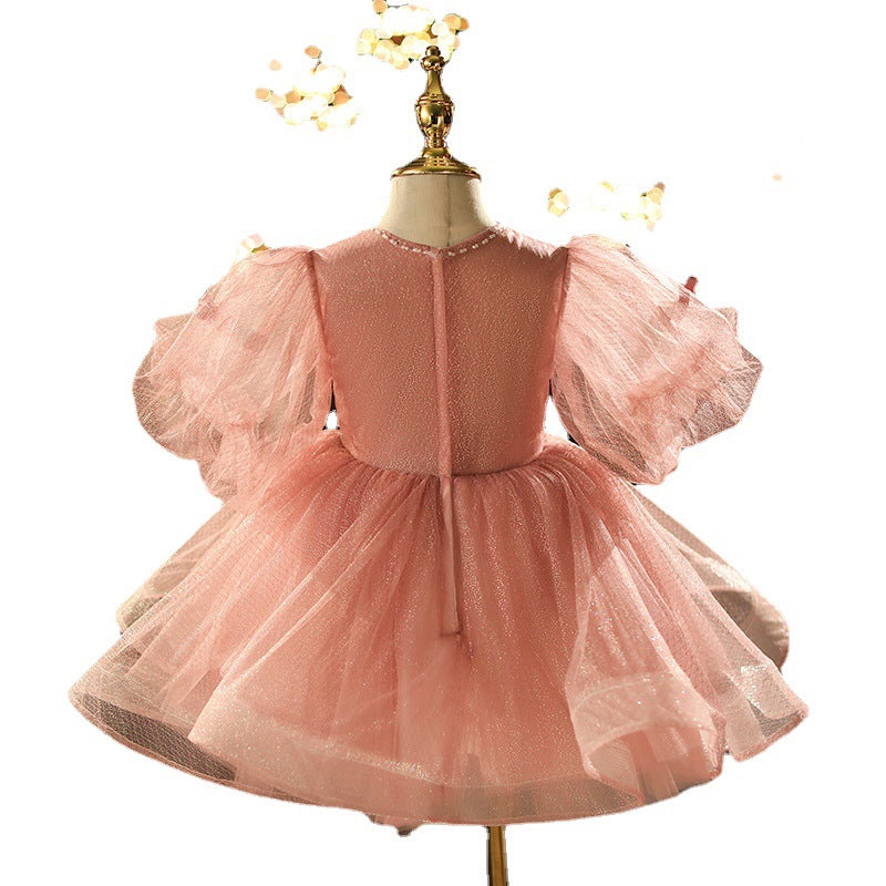Vestido de primera comunión para niña pequeña, vestido de fiesta de cumpleaños para niña pequeña, vestido de desfile con flores y volantes. 