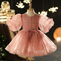 Vestido de primera comunión para niña pequeña, vestido de fiesta de cumpleaños para niña pequeña, vestido de desfile con flores y volantes. 