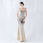 New fleece bottom gradual change bead sexy suspender evening dress