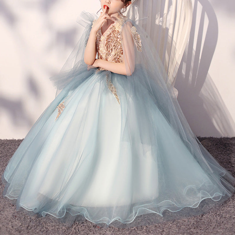 Prinzessinnenkleid für Babys und Kleinkinder, Vintage-Paillettenkleid, bauschig, festlich, Kommunionskleid 