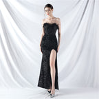 Court fishbone vest waist handmade ostrich plush bottom beads high-end evening dress