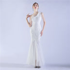 New craft beads and ostrich feathers high-end sequin evening dress