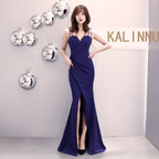 Banquet evening dress winter fashion elegant long sexy suspender slim fishtail black dress dress