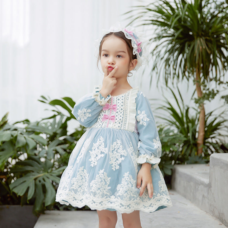 Kleinkind-Abendkleid, Lolita-Kleid für kleine Mädchen, Spitze, Blumenmuster, Puffärmelkleid, Kommunionskleid, Blumenmädchenkleid, Prinzessinnenkleid 