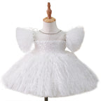 Festliches Federkleid für Mädchen, weiß, flauschig, für Abschlussball, Kommunion, Prinzessinnenkleid 