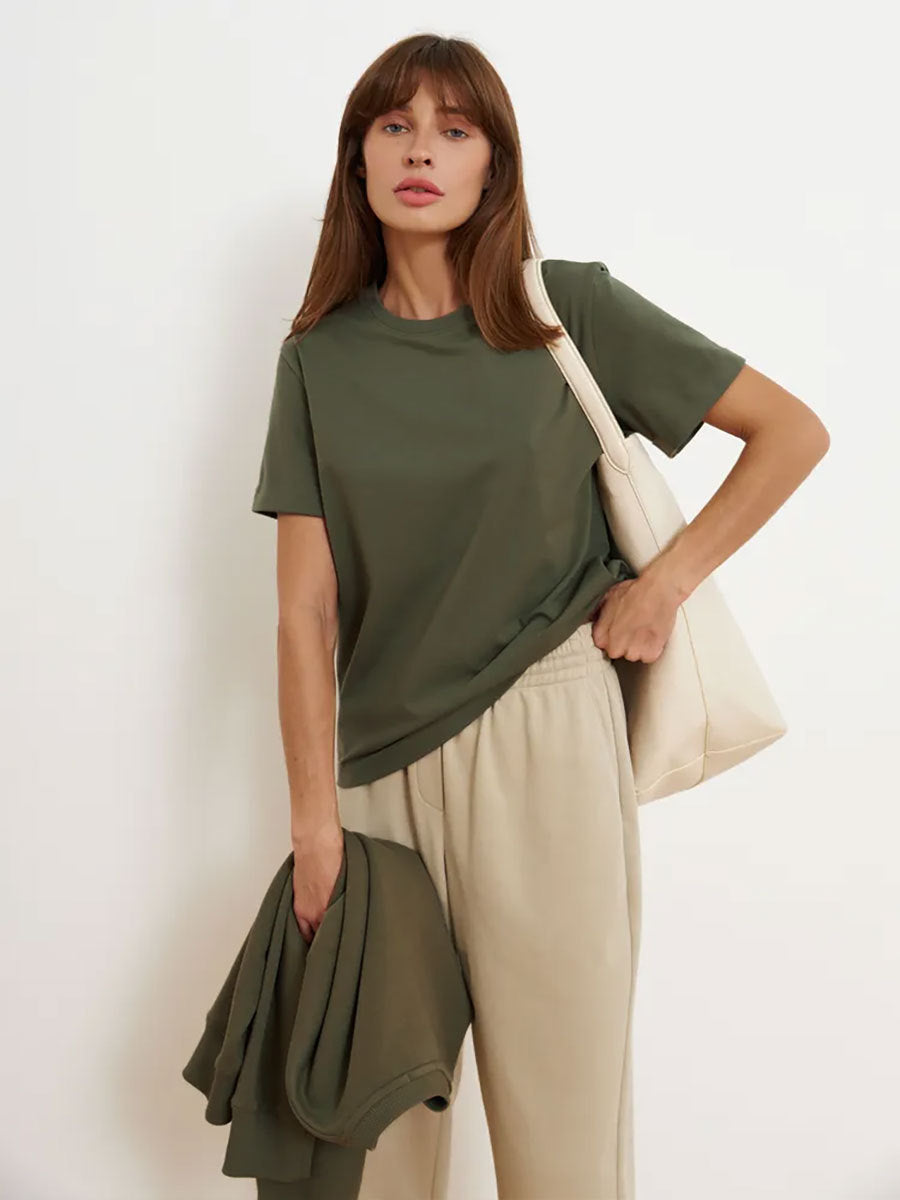 Minimalist Casual Solid Crew Neck T-shirt