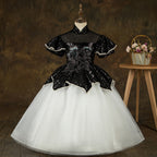 Vestido de primera comunión para niña, vestido de fiesta de cumpleaños infantil con bordado de lentejuelas y fruncido. 