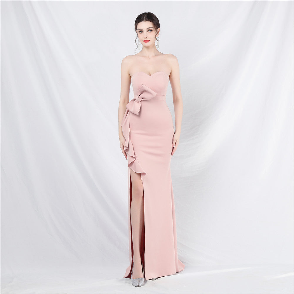 New bridesmaids welcome dinner off-the-shoulder tube top long evening dress