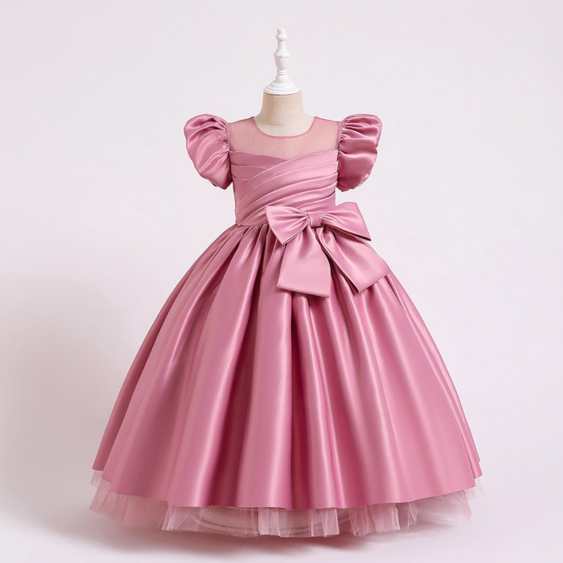 Kommunionkleid für Mädchen, elegant, mit großer Schleife, bauschig, Prinzessinnenkleid, festliches Partykleid 