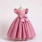 Kommunionkleid für Mädchen, elegant, mit großer Schleife, bauschig, Prinzessinnenkleid, festliches Partykleid 